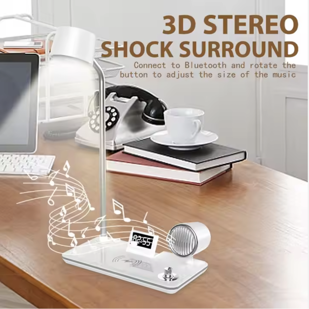 LAMPARA CARGADOR PARLANTE Y RELOJ 4 EN 1